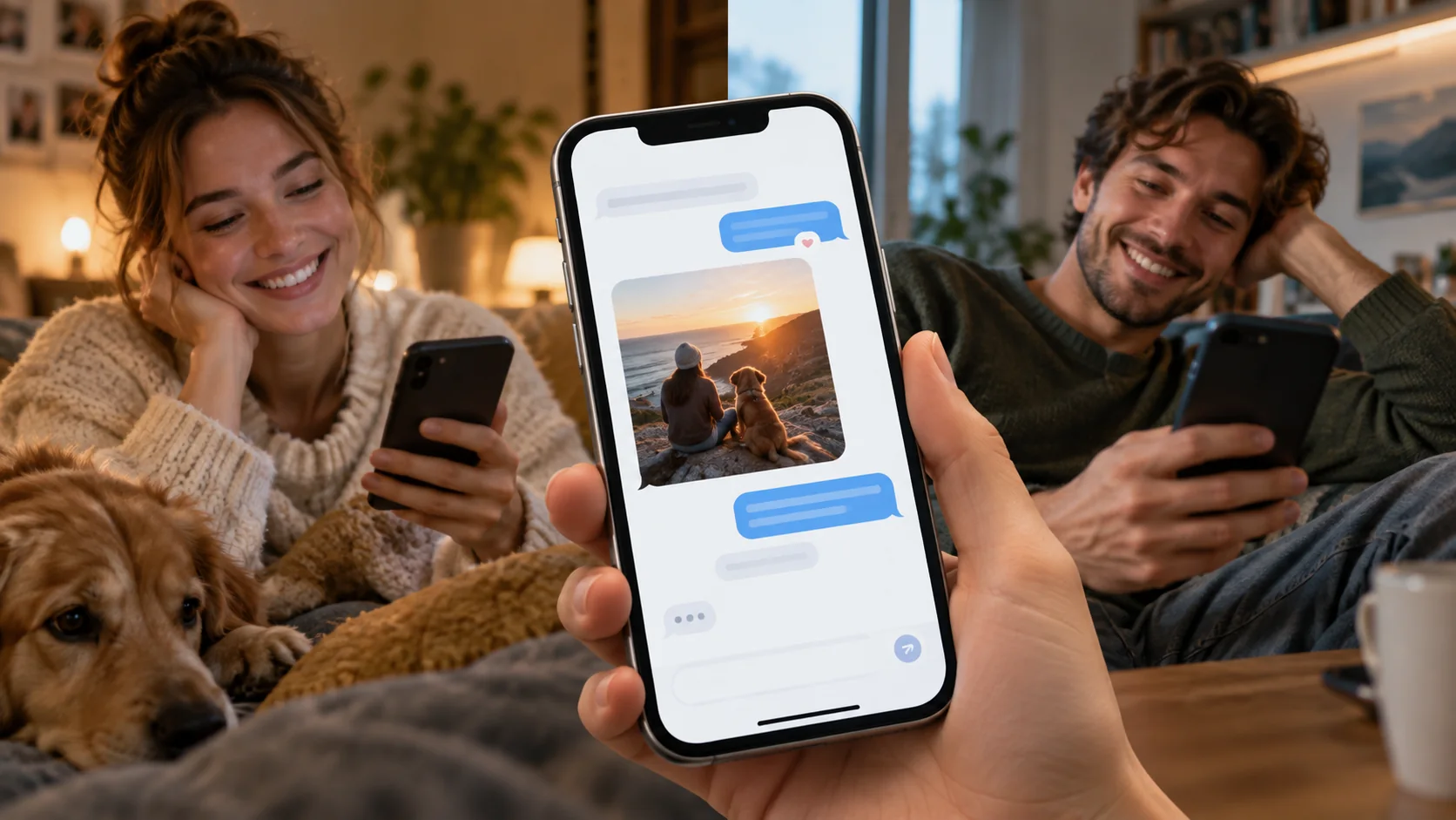 Friends sharing a photo and messages in a chat